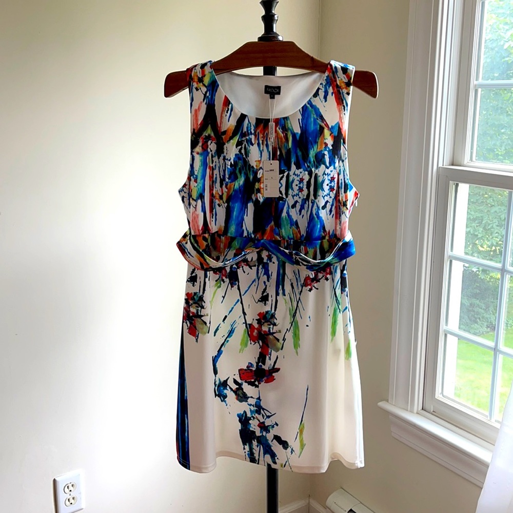 NWT: Fantazia white multi mini with banded waist